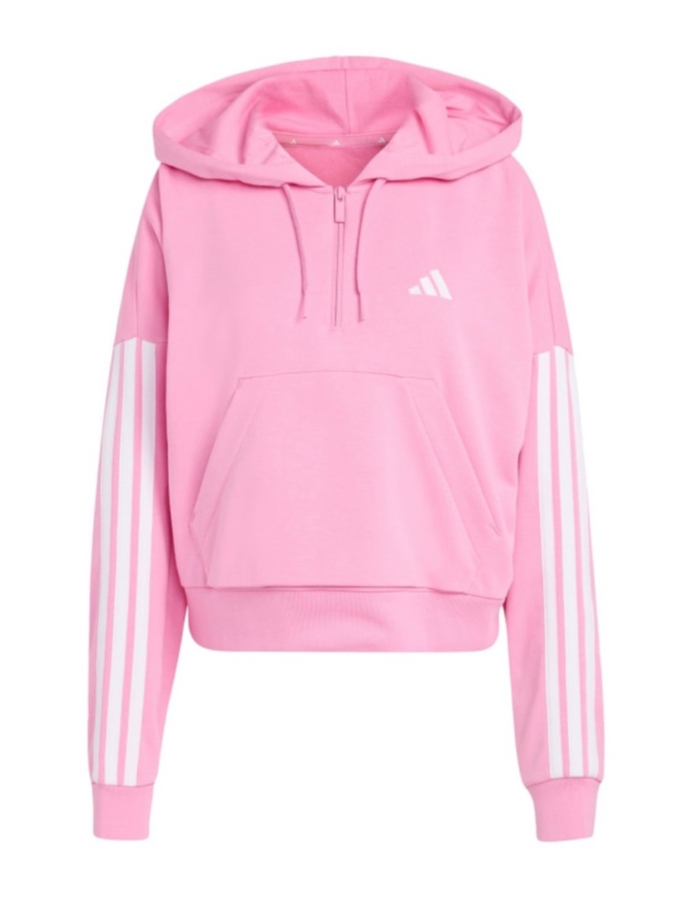 Adidas Essentials 3-Stripes Quarter-Zip Hoodie Sweater Pocket Pink Womens L/XL